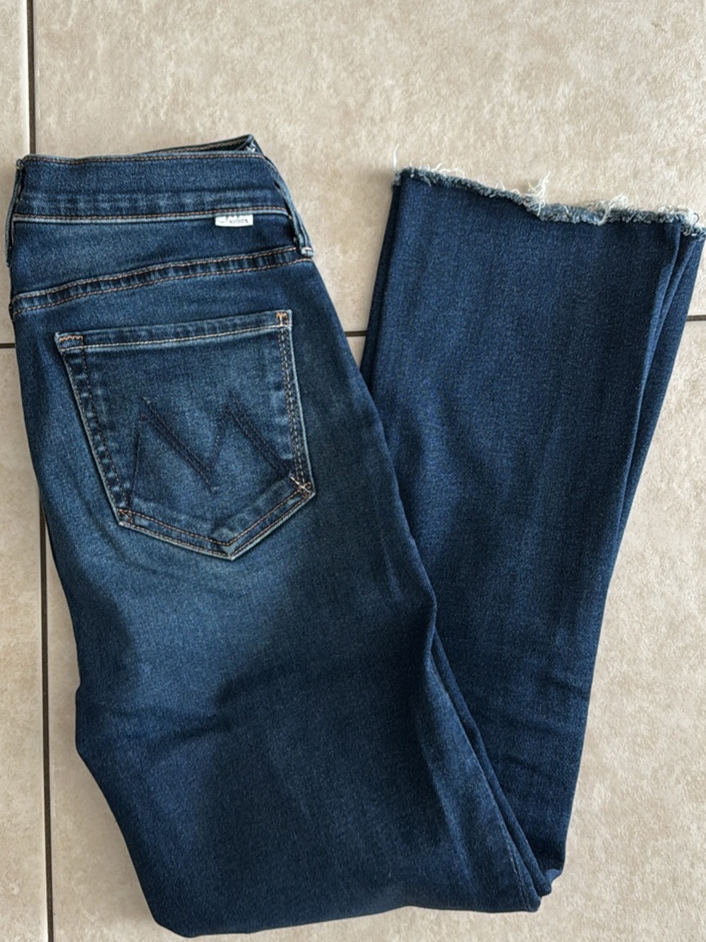 MOTHER Dark Blue Ankle Crop Jeans with Frayed Hem